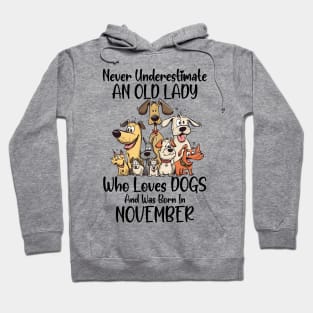 Never Underestimate An Old Lady Who Loves Dogs And Was Born In November Hoodie